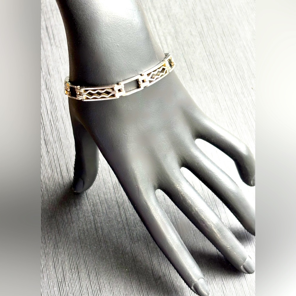 Sterling Silver Rectangle-Link Bracelet - Unisex … - image 1